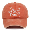 Ladies Embroidered Cat Mom Baseball Cap, Wash Cotton Adjustable Sunscreen Hat,Cartoon Theme, Birthday Gift, Outdoor Spire Caps