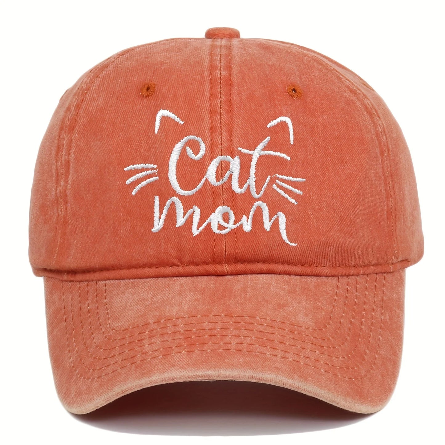 Ladies Embroidered Cat Mom Baseball Cap, Wash Cotton Adjustable Sunscreen Hat,Cartoon Theme, Birthday Gift, Outdoor Spire Caps