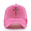 Washed Denim Pink Baseball Cap Women Printing Cross Sun Visor Cap Men Snapback Hip Hop Trucker Cap Breathable Mesh Hat