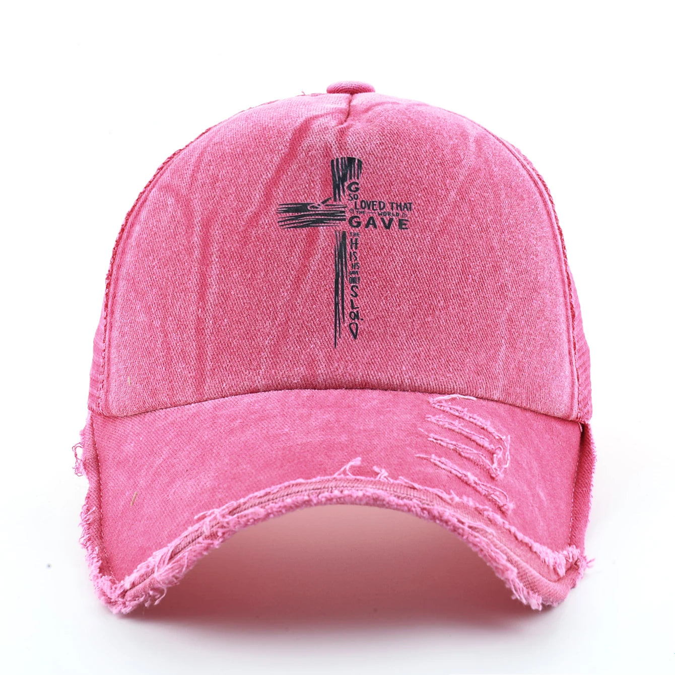Washed Denim Pink Baseball Cap Women Printing Cross Sun Visor Cap Men Snapback Hip Hop Trucker Cap Breathable Mesh Hat