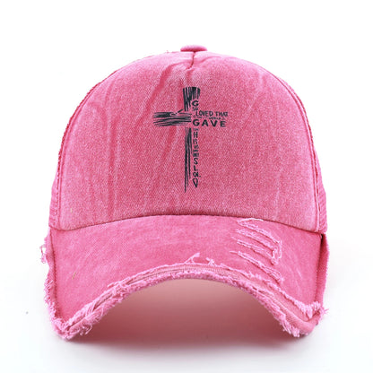 Washed Denim Pink Baseball Cap Women Printing Cross Sun Visor Cap Men Snapback Hip Hop Trucker Cap Breathable Mesh Hat