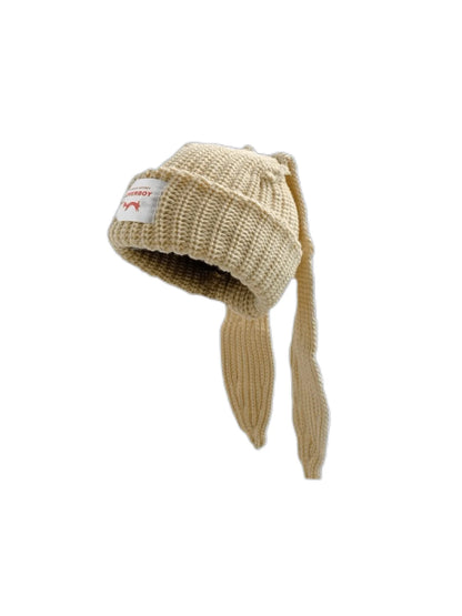 Winter Knitted Hats For Women Cute Rabbit Ear Soft Warm Thick Acrylic Luxury Brand Label Beanies Skullies Personality Casual Cap
