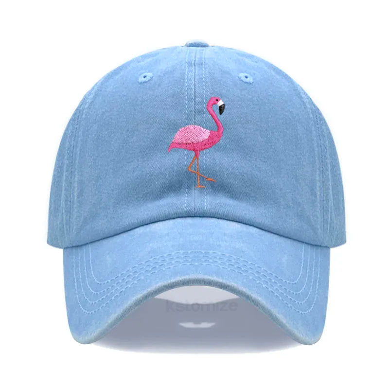 Animal Embroidery Flamingo Baseball Caps for Men Women Retro Soft Washed Cotton Dad Hat Snapback Cap Wholesale Dropshipping