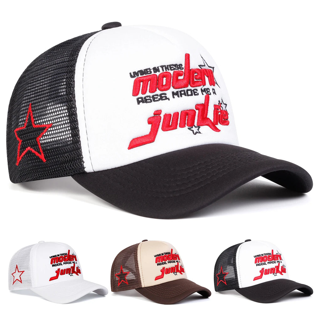 Unisex Modern Junkie Letter Embroidery Baseball Net Caps Spring and Summer Outdoor Adjustable Casual Hats Sunscreen Hat