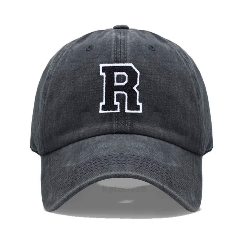 Initial Letter A-Z Embroider Baseball Cap For Men Womne Washed Cotton Dad Hat Fashion Team Sport Visors Snapback Caps