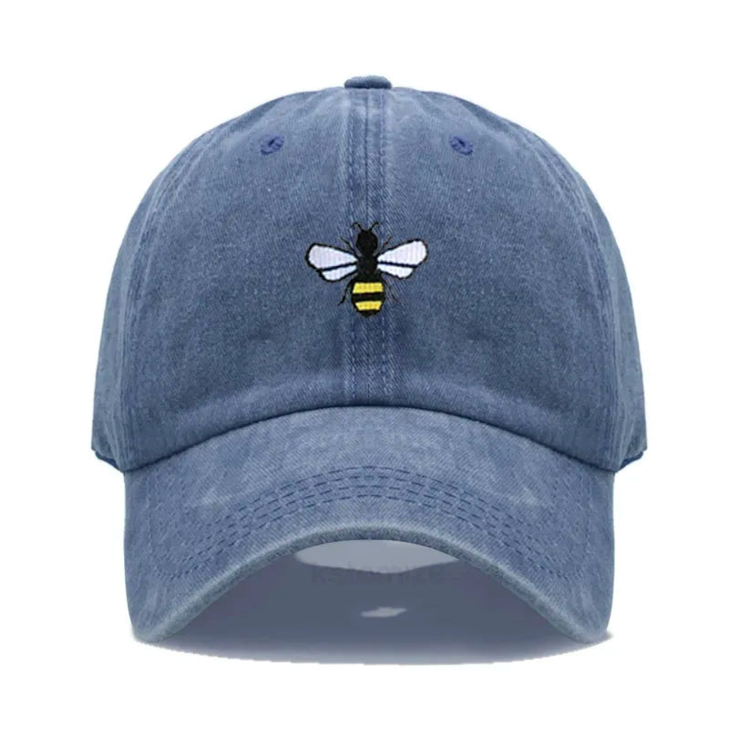 Washed Cotton Honeybee Embroidery Baseball Caps for Men Women Dad Hat Adjustable Snapback Cap Wholesale Dropshipping