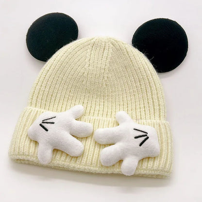 2025 Cute Mouse Ear Knitted Hat For Children Baby Cartoon Winter Thickened Warm Woolen Pullover Cap Gift for Kids