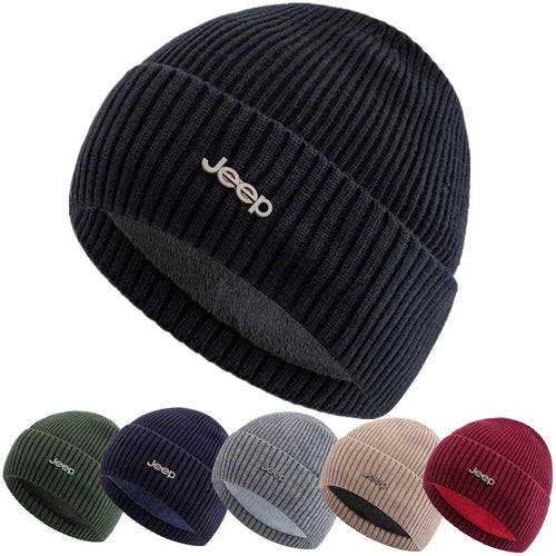 New Style Unisex Jeep Winter Hat Fur Lined Warm Classic Hat Cap Soft Beanie Hats For Men Women Thicken Ski Sports Knitted Hat