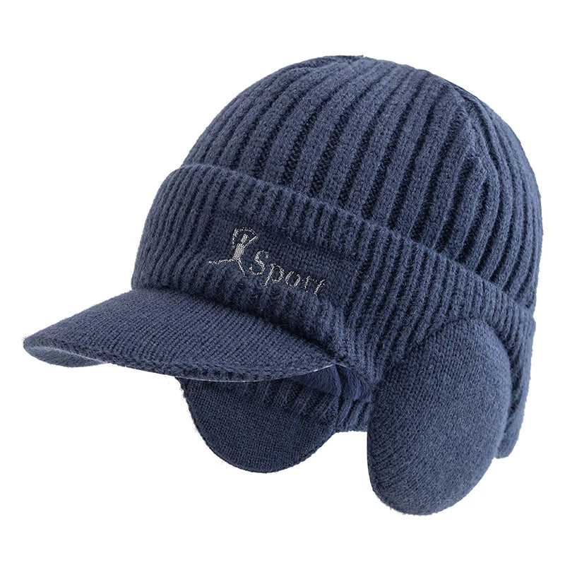 New Unisex Winter Hat Plush Fur Lined Warm Earflap Cap Stylish Beanie Hat For Men Women Outdoor Thicken Ski Sports Knitted Hat