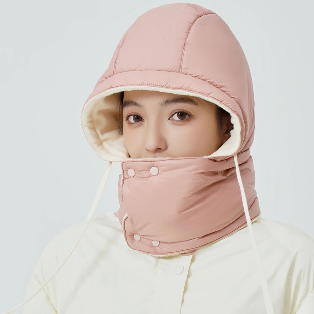 New Style Windproof Hats Plush Fleece Lined Warm Winter Cap Hooded Full Cover Waterproof Hats For Women Solid Color Winter Hats