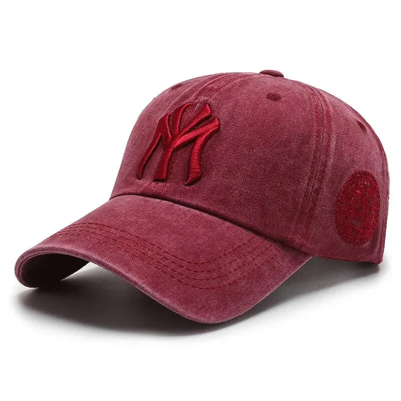 Unisex Washed Distressed Baseball Cap – Korean Style Embroidered Casual Sun Hat