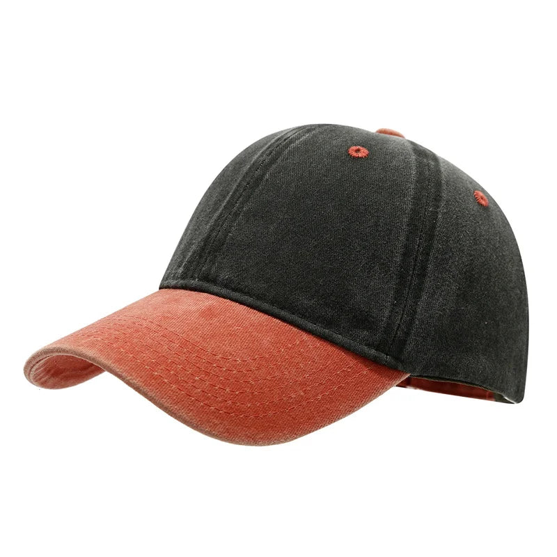 Unisex Washed Cotton Baseball Cap – Color-Matched Casual Snapback Sun Hat for Spring & Summer