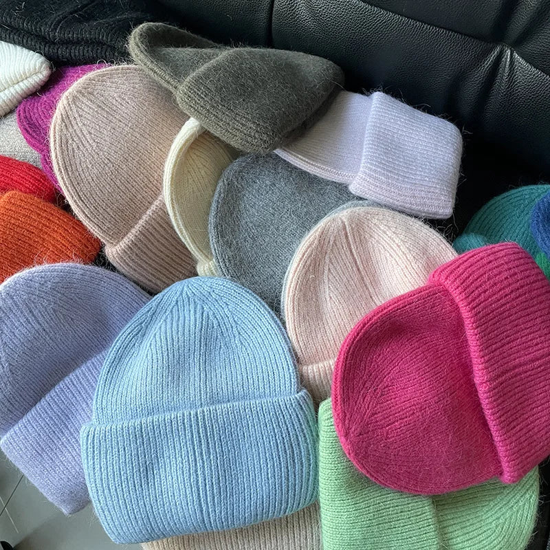 Winter Hats For Women Men Unisex Beanies Luxury Rabbit Fur Thermal Hat Soft Thick Keep Warm Casual Bonnet Baggy Cap New