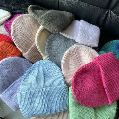Winter Hats For Women Men Unisex Beanies Luxury Rabbit Fur Thermal Hat Soft Thick Keep Warm Casual Bonnet Baggy Cap New