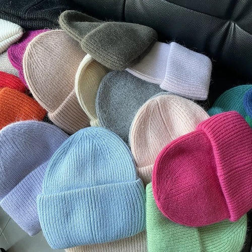 Winter Hats For Women Men Unisex Beanies Luxury Rabbit Fur Thermal Hat Soft Thick Keep Warm Casual Bonnet Baggy Cap New