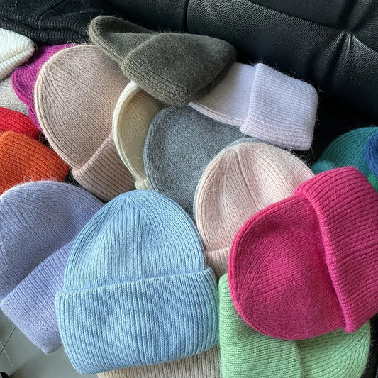 Winter Hats For Women Men Unisex Beanies Luxury Rabbit Fur Thermal Hat Soft Thick Keep Warm Casual Bonnet Baggy Cap New