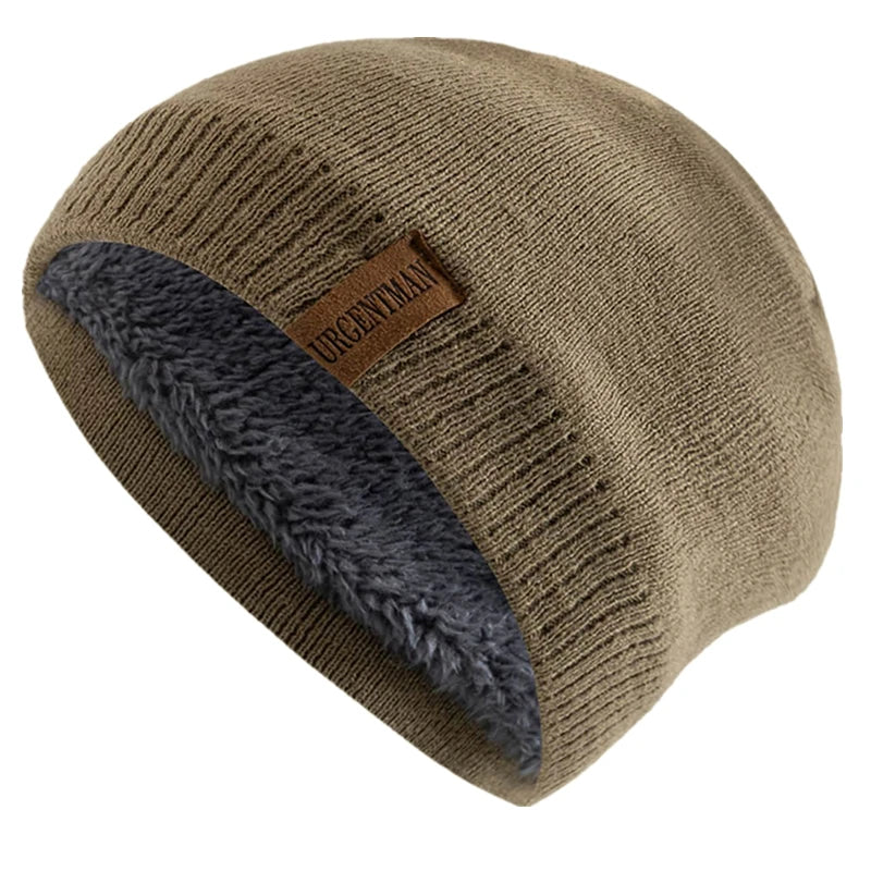 Unisex Letter Labal Winter Hats Solid Color Knitted Hats For Men And Women Beanie Cap Outdoor Add Fur Lining Warm Sports Hats