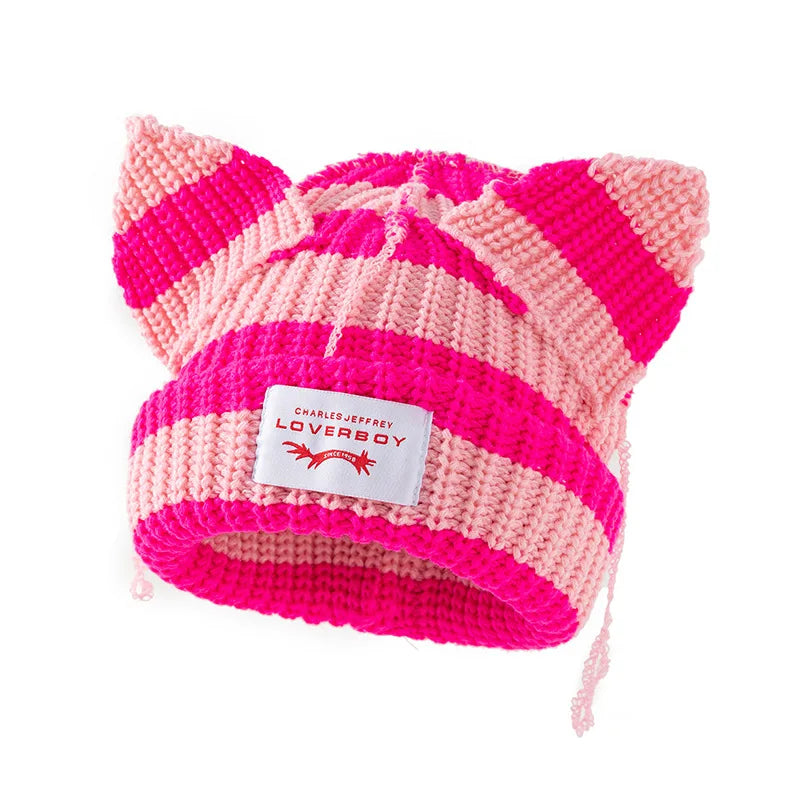 Autumn Winter Cute Ear Beanies Skullies Cap Fashion Women Men Warm Outdoor Unisex Knitted Hat Loverboy Y2K Personality Cold Hats