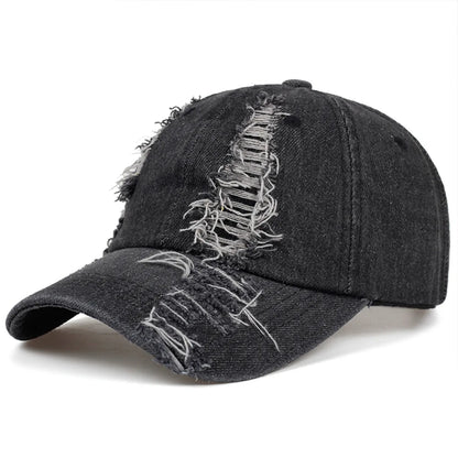 Dark Punk Rabbit Ears Peaked Hat Denim Hole Baseball Cap Women's Trendy Chain Hip-Hop Personalized Abby Style