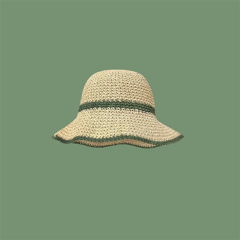 Unisex Wavy Brim Straw Hat – Foldable Beach Bucket Panama Fisherman Sun Hat (Wide Brim)