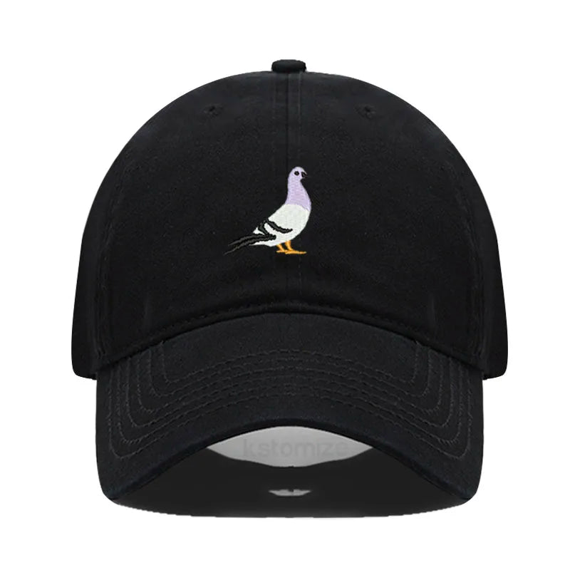 Pigeon Embroidery Baseball Cap for Women Men Fashion Adjustable Soft Washed Cotton Dad Hat Unisex Classic Golf Caps