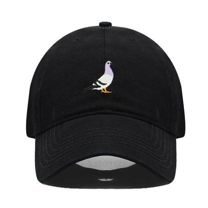 Pigeon Embroidery Baseball Cap for Women Men Fashion Adjustable Soft Washed Cotton Dad Hat Unisex Classic Golf Caps