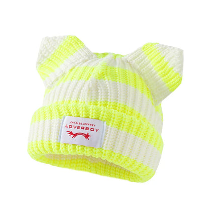 Autumn Winter Cute Ear Beanies Skullies Cap Fashion Women Men Warm Outdoor Unisex Knitted Hat Loverboy Y2K Personality Cold Hats