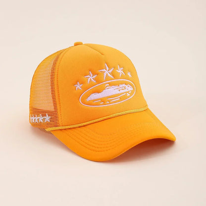 Fashionable Embroidered Baseball Hat Five Star Color blocked Mesh Breathable Summer Duck Tongue Hat Versatile Sunshade Truck Hat