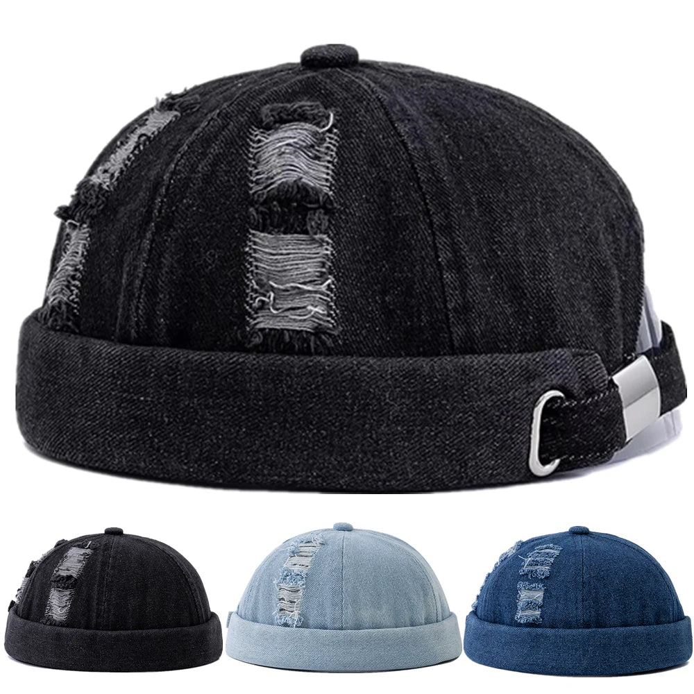 Hot Sale Broken Hole Landlord Hats Men's Street Hip-hop Hats Melon Dome Denim Cap Women's Sailor Hat Caps