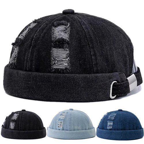 Hot Sale Broken Hole Landlord Hats Men's Street Hip-hop Hats Melon Dome Denim Cap Women's Sailor Hat Caps