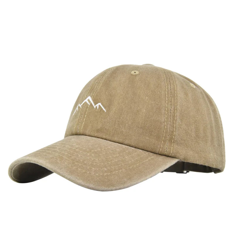 Unisex Retro Washed Cotton Baseball Cap – Mountain Embroidery Adjustable Casual Streetwear Trucker Sports Sun Hat