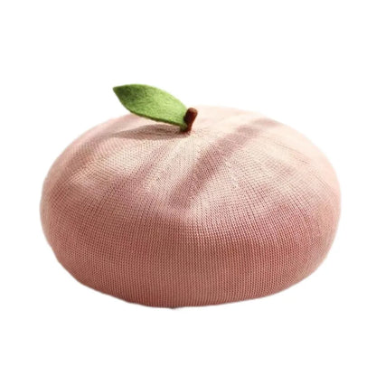 Spring Summer Hollow Out Bright Color Cute Leaf Beret For Women Girl Handmade Fashion Fruit Orange Breathable Party Berets Gift