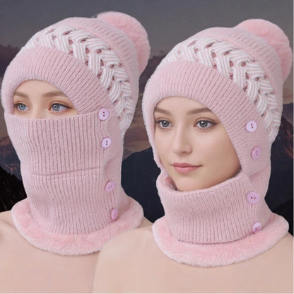 New Style Female Pompoms Winter Hats Plush Fur Lined Keep Warm Winter Hat Women Windproof Coldproof Thicken Balaclava Cap