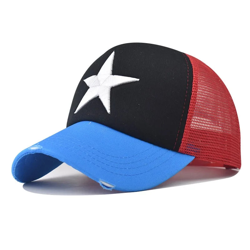 Hot Sale Unisex Adjustable Mesh Cap Casual Plain Embroidery Five-Star Cotton Baseball Cap Summer Trucker Hat for Women And Men