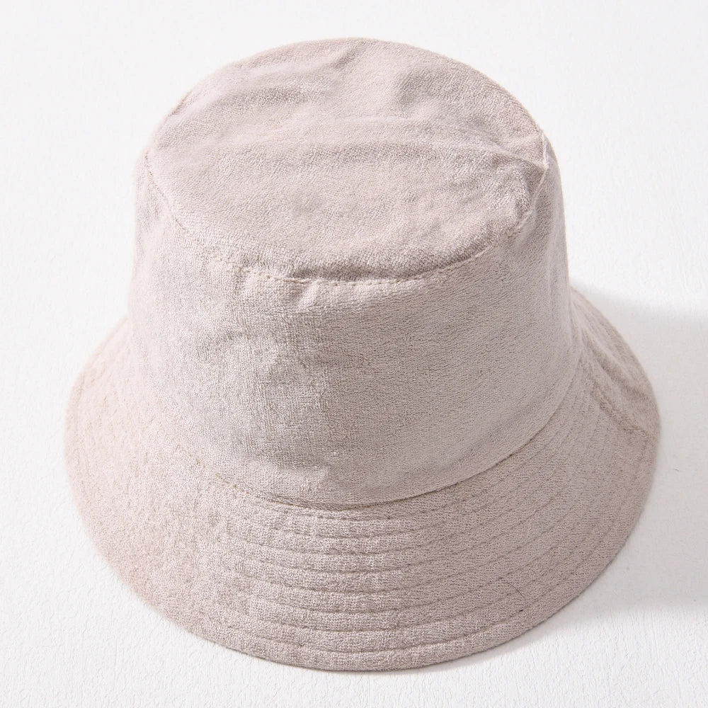 Simple Terry Cloth Towel Bucket Hat Spring Autumn Outdoor Panama Sun Fisherman Hat Unisex Candy Pure Color Fashion Cap