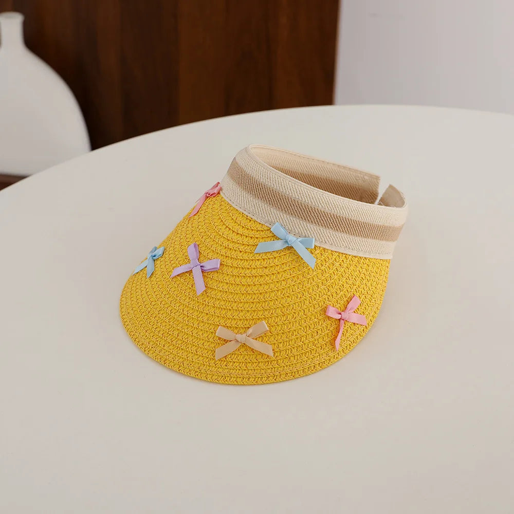 Girl Baby Summer Straw Hat Casual Bowknot Large Brim Sun Visor Cap Outdoor Beach Sunscreen Top Empty Sun Hats Cute Baseball Caps