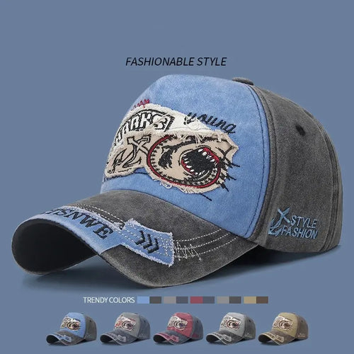 Unisex Washed Vintage Distressed Baseball Cap Patch Embroidery Adjustable Curved Brim Hat