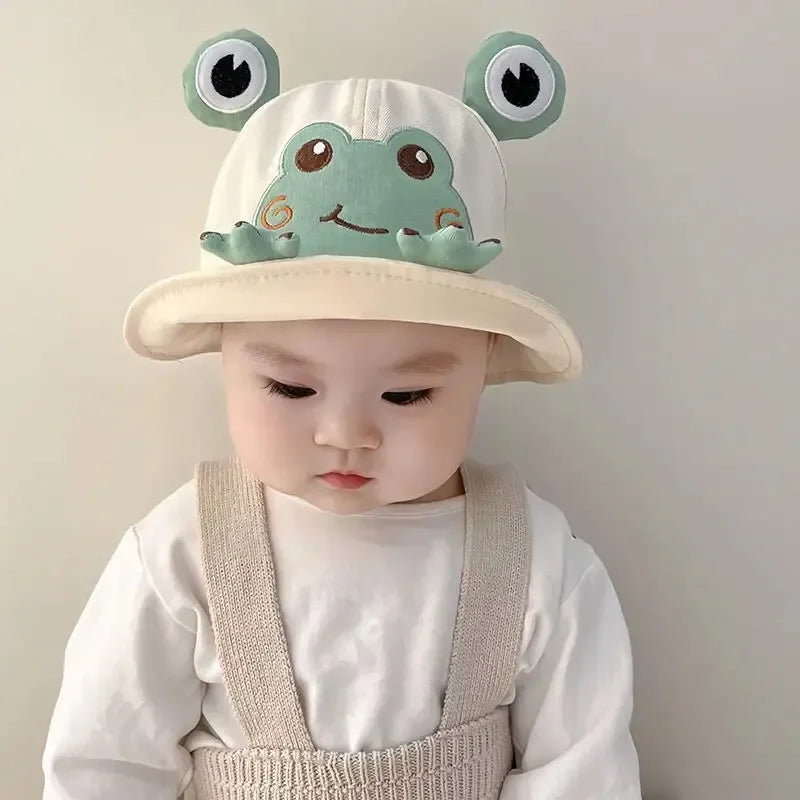 Spring Summer Baby Cartoon Frog Bucket Hat Kids Cute Cotton Infant Boys Girls Fisherman Cap Toddler Children Panama Sun Hats