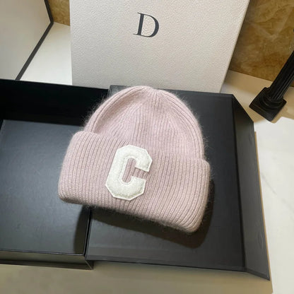 Unisex Fashion C Letter Desig Knitted Hat Winter Autumn Rabbit Fur Beanie Cap Brand Female Thicken Warm Skullies Caps bicycle
