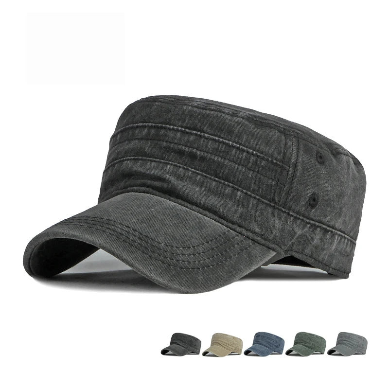 Unisex Short Brim Military Cap – Retro Washed Cotton Sunshade Army Fishing Hat