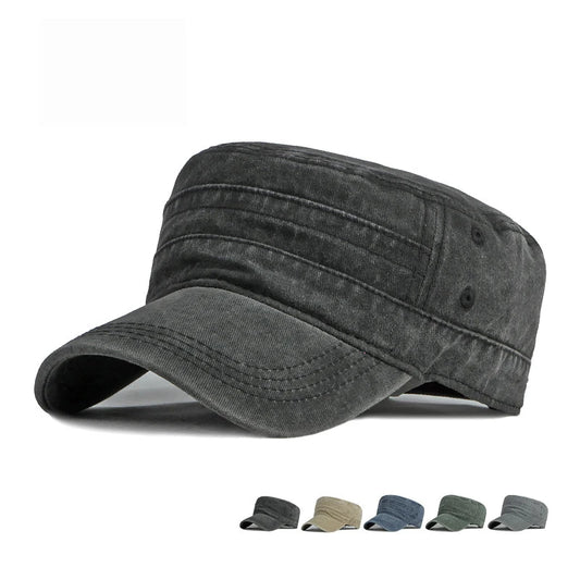 Unisex Short Brim Military Cap – Retro Washed Cotton Sunshade Army Fishing Hat