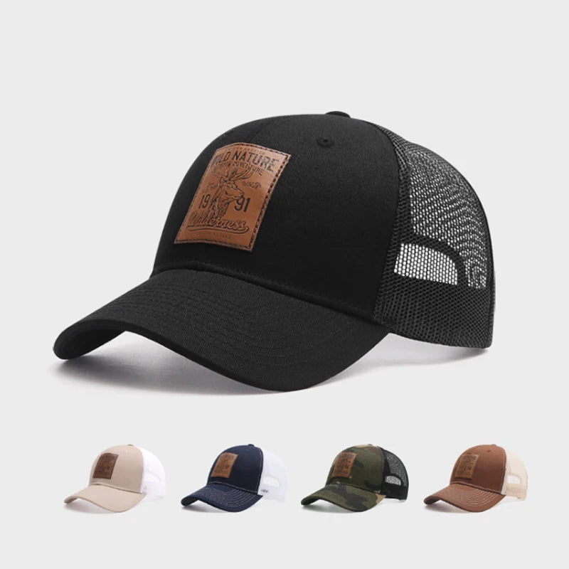 Unisex Deer Icon Mesh Baseball Cap – Four Seasons Trucker Snapback Outdoor Hunting Hiking Fishing Sunscreen Hat