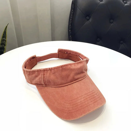 Summer Sun Hats Washed Cotton Empty Top Cap Women Men Sports Travel Beach Hat Solid Color Sunscreen Anti Uv Visor Golf Caps