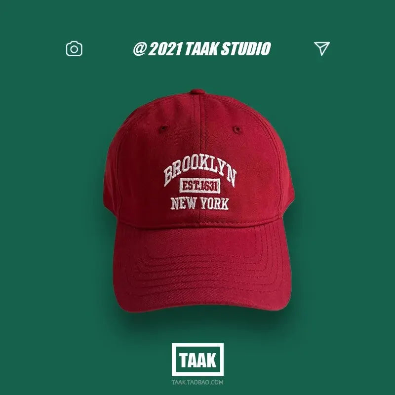 Unisex Korean Embroidered Letter Baseball Cap Burgundy Street Style Summer Hat