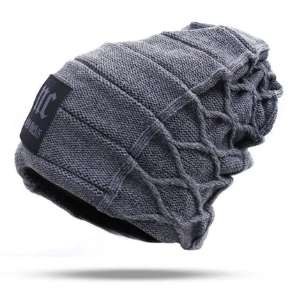 New Unisex Warm Winter Hat Fashion NC Letter Label Knitted Hats For Men & Women Add Fur Lined Thick Ski Beanie Cap