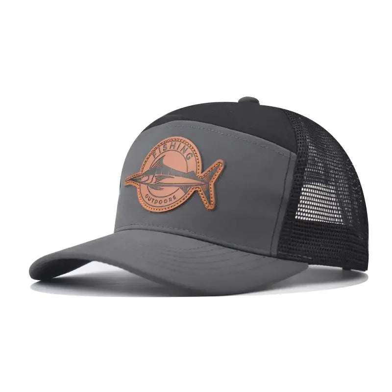 Hot Sale Unisex Seven-Panel Style Trucker Hat Adjustable Baseball Cap Shark Pattern Patch Fishing Hat