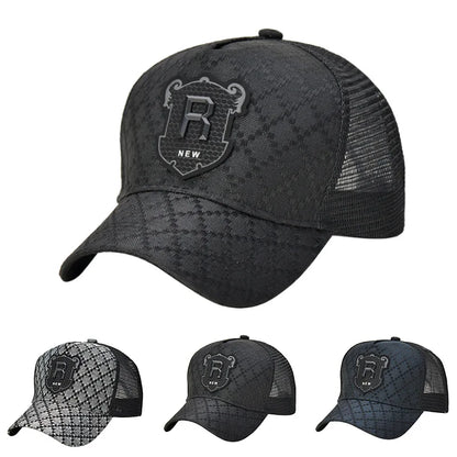 Unisex “R” Letter Icon Baseball Cap – Breathable Mesh Trucker Snapback Hip Hop Sports Sun Hat for Summer Outdoor Use