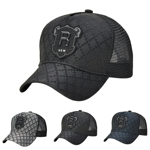 Unisex “R” Letter Icon Baseball Cap – Breathable Mesh Trucker Snapback Hip Hop Sports Sun Hat for Summer Outdoor Use