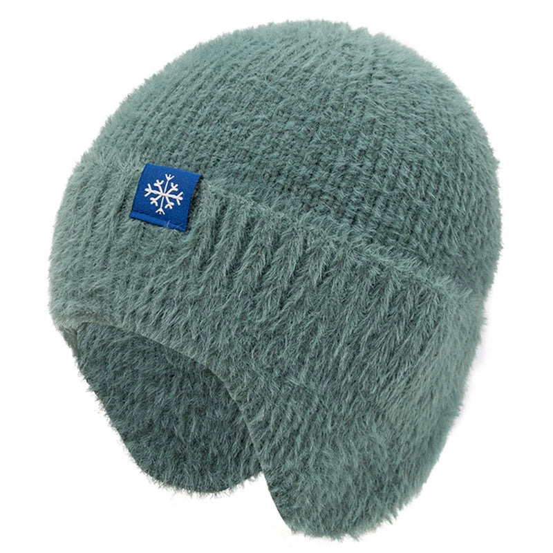 New Women Candy Colors Earflap Winter Hat Fashion Faux Fur Knitted Hat Kpop Style Soft Beanie Hats Female Streetwear Cap