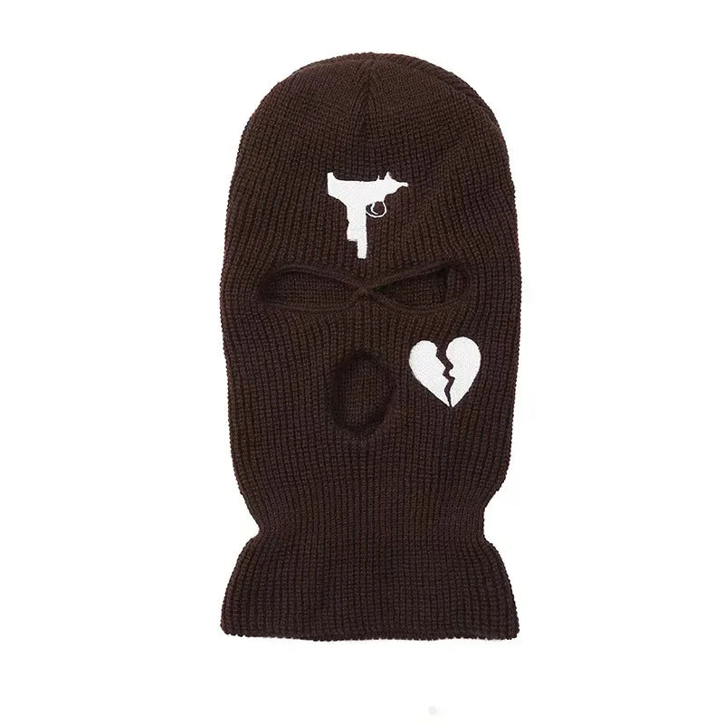 Unisex 3 Hole Winter Knitted Hat Outdoor Sports Full Face Cover Ski Mask Warm Knit Cap Balaclava for Adult Love Heart logo